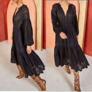 ULLA JOHNSON BETTINA MIDI EYELET DRESS IN NOIR SIZE 0